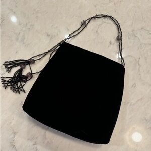 Black velvet special occasion bag with beaded tassel handle
